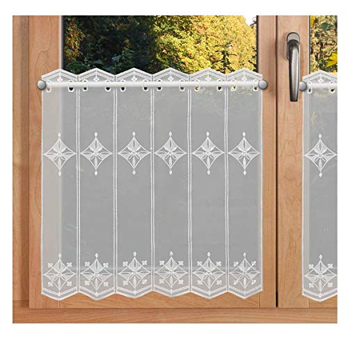 SeGaTeX home fashion Kurzgardine Scheibengardine Lena modern Bestickt mit cremefarbenem Rautenmuster Echte Plauener Spitze 50 x 56 cm von SeGaTeX home fashion