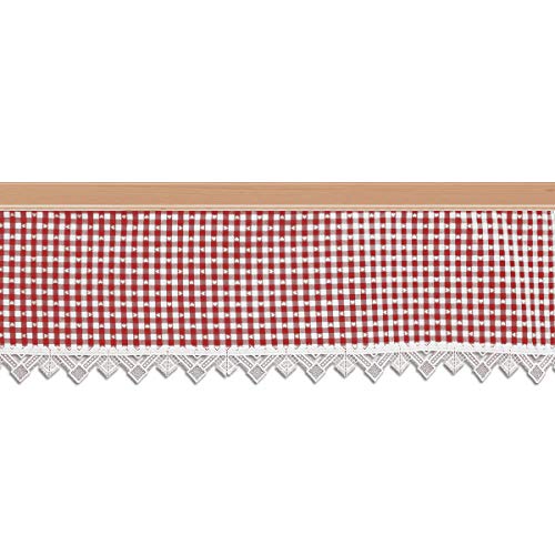 SeGaTeX home fashion Querbehang Leni rot-weiß Karierter Stoff/Kurzgardine mit kleinen Herzen im Landhaus-Stil/Reihband Oben, Besatz aus feiner Vogtländischer Spitze Höhe x Breite 27 x 110 cm von SeGaTeX home fashion