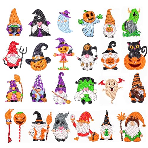 Seamart 5D Diamond Painting Aufkleber, 25 Stücke Halloween Diamond Painting Kinder, DIY Diamond Painting Mosaik Kit für Kinder und Erwachsene Anfänger, Partei Geschenk für Jungen Mädchen von Seamart