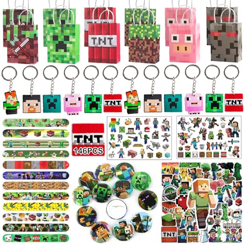 Seamart Miner Kindergeburtstag Gastgeschenke, 146Pcs Pixel Party Mitgebsel Kinder, Give Aways Kindergeburtstag Partygeschenk, Spielzeug FüR Kinder Partybeutelfüller von Seamart