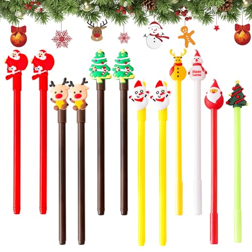 12 Stück Kugelschreiber Weihnachten 0,5mm, Weihnachten Nette Rollerball Kugelschreiber Schreibwaren Set, Gelschreiber Weihnachten, Weihnachts Kugelschreiber Gelschreiber Perfekt für Studenten, Kinder von Seasboes