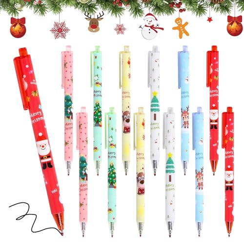 12 Stück Druckkugelschreiber Weihnachten Set,Weihnachten Rollerball Kugelschreiber Schreibwaren Set,Gelschreiber Weihnachten,Weihnachts Kugelschreiber für Kinder Partytütenfüller, Schule & Büro von Seasboes