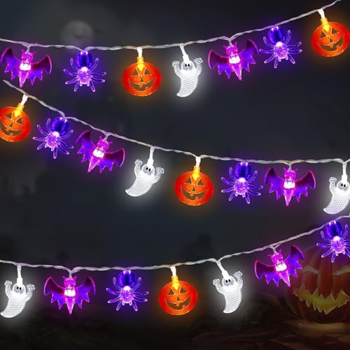 7m Lichterkette Halloween, 40 LEDs Lichterkette, Lichterkette mit Timer, Halloween Deko Outdoor, Halloween Deko Garten, Halloween Lichterkette, Lichterkette Kürbis Fledermaus Geist Spinnen Deko von Seasboes