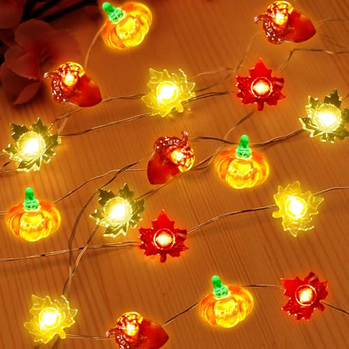 Lichterkette Herbst, 3 Meter 30LED Ahornblätter Lichterketten, Ahornblatt Kürbis Lichterkette, Herbst Lichterkette, Herbst Deko LED Lichterkette mit Timer für Herbst, Erntedankfest, Halloween Party von Seasboes