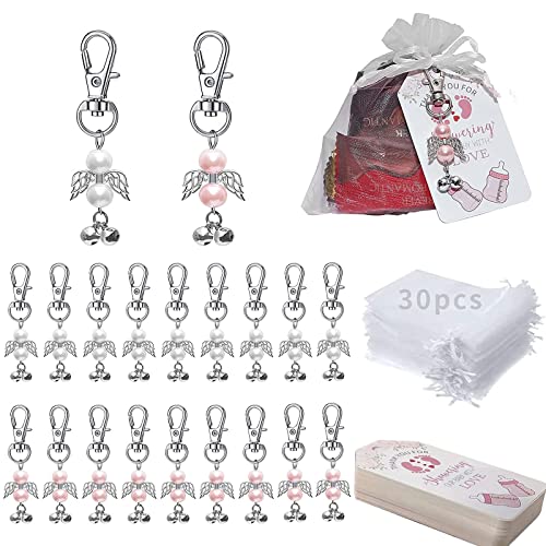 Seasboes 30 Sätze Gastgeschenk Schutzengel, Engel Anhänger Schlüssel, Schutzengel Anhänger Kinder Mädchen mit Organza Beutel + Dankeschön Karte, Glücksbringer Gastgeschenke Taufe von Seasboes