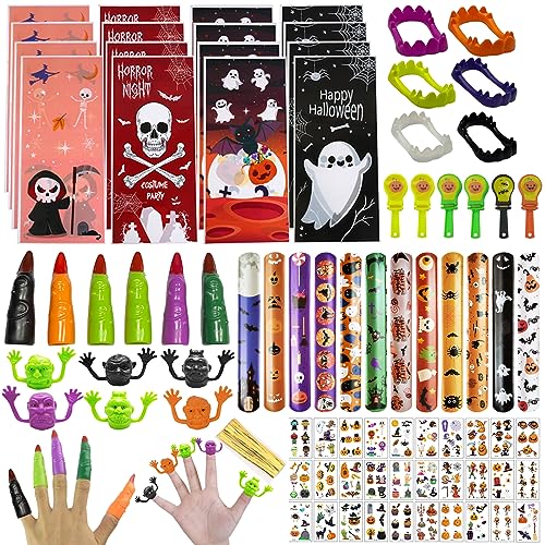 Seasboes Halloween Mitgebsel Kinder, Halloween Party Mitbringsel, Slap Armbänder, Aufkleber Temporäre Tattoos, Halloween Deko Party Kindergeburtstag Spielzeug Zubehör mit Halloween Süßigkeiten Tüten von Seasboes