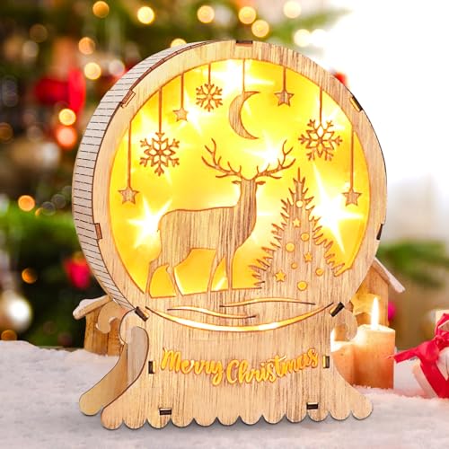 Seasboes LED Weihnachtsbeleuchtung aus Holz, LED Weihnachtsstern Beleuchtung, Weihnachtsdeko Innen, LED Weihnachtsschmuck Holz, Weihnachten Deko für Weihnachtsdeko Innen (Elch) von Seasboes