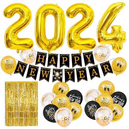 Silvester Party Dekoration Set , Silvester Deko, Luftballon Dekoration Set, Happy New Year folienballon,Silvester Party Deko, Black Gold Happy Neujahr Deko, Silvester Party Dekoration von Seasboes