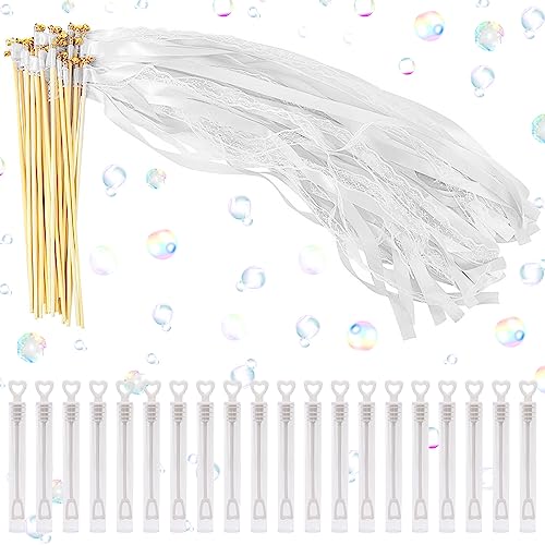 Wedding Wands, 20 Stück Lace Fairy Sticks with Bells, 20 Stück Seifenblasen Hochzeit, Wedding Wands Zauberstäbe mit Glocken, Weiß Seidenfeenstab für Hochzeit Partys Geburtstag Weihnachten von Seasboes