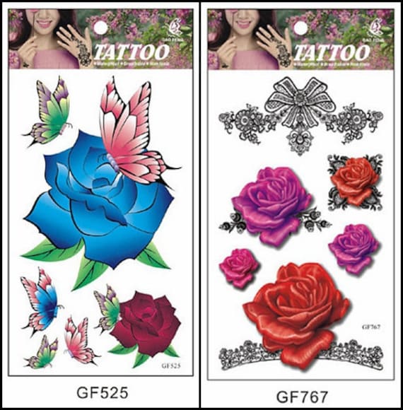 3D Schmetterling Dornen Rosen Gänseblümchen Blumen Blatt Lange Spitze Körper Tattoo Gfseries von SeasonSticker