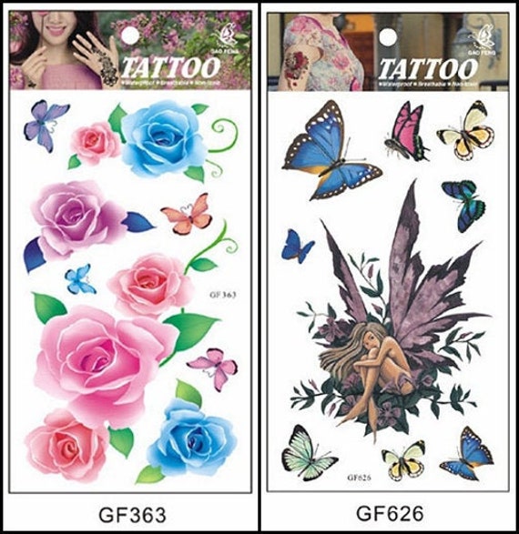 Butterfly Girl Thorny Roses Love Flowers Blatt Long Chain Body Tattoo Gfseries von SeasonSticker