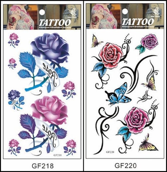 Dornige Rosen Schmetterling Blumen Lange Kette Temporäre Körper Tattoo Gfseries von SeasonSticker