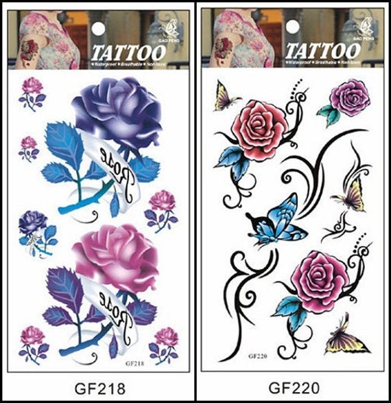 Dornige Rosen Schmetterling Blumen Lange Kette Temporäre Körper Tattoo Gfseries von SeasonSticker