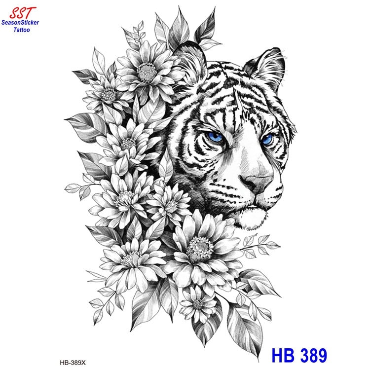 Große Tiger Blume Uhu Fuchs König Der Löwen Rose Schmetterling Körper Taille Arm Temporäre Kunst Tattoos Thbseries von SeasonSticker