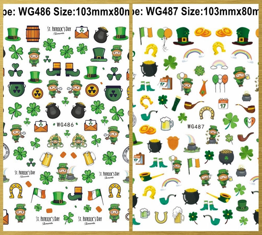 Happy St Patrick's Day Nagel Aufkleber Parade Shamrock Kobold Bier Gold Flagge 3D Wgseries von SeasonSticker