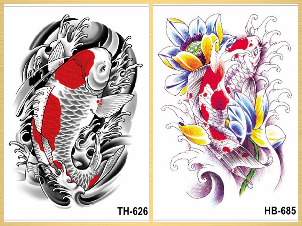 Koi Fisch & Lotus Blume Temporäre Tattoos Piratenschiff Boot Körper Taille Arm Wasserdichte Kunst Thbseries von SeasonSticker