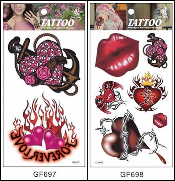 Liebe Herz Sterne Schmetterling Rose Blume Rote Lippen Lange Streifen Temporäre Körper Tattoo Gfseries von SeasonSticker