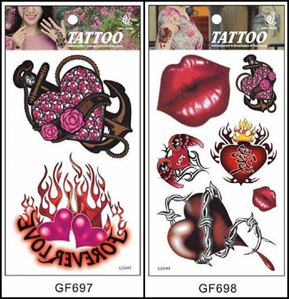 Liebe Herz Sterne Schmetterling Rose Blume Rote Lippen Lange Streifen Temporäre Körper Tattoo Gfseries von SeasonSticker