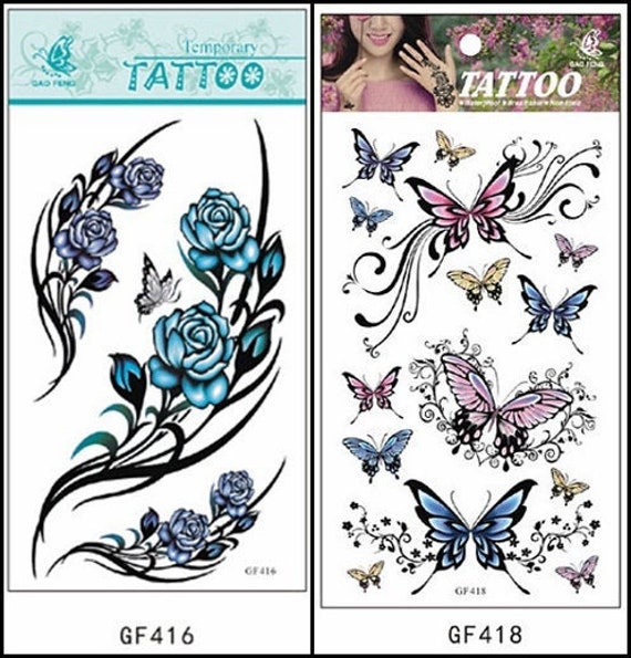 Schmetterling Dornen Rosen Liebe Morning Glory Blumen Blattlange Kette Körper Tattoo Gfseries von SeasonSticker