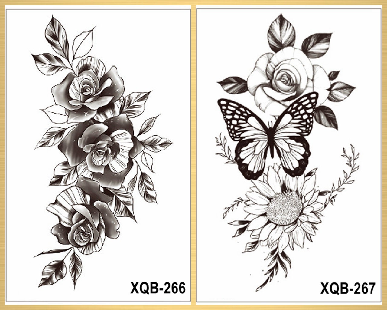 Schwarze Blume Schmetterling Temporäres Tattoo Rose Sonnenblume Körper Arm Design Temporäre Tattoos Xqbseries von SeasonSticker