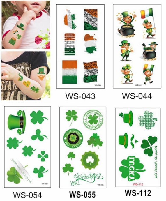 Set Von 5 Happy St Patrick's Day Parade Kleeblatt Kobold Bier Gold Flagge Körper Taille Arm Hals Temporäre Tattoos Wsseries von SeasonSticker