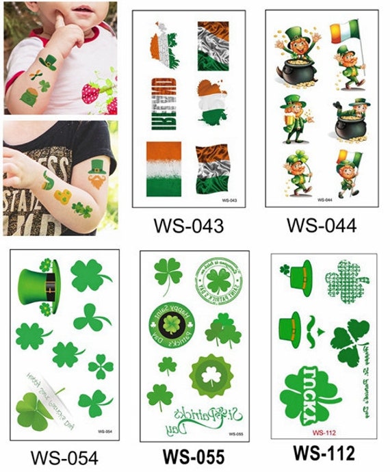 Set Von 5 Happy St Patrick's Day Parade Kleeblatt Kobold Bier Gold Flagge Körper Taille Arm Hals Temporäre Tattoos Wsseries von SeasonSticker