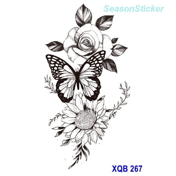 Sonnenblume Schmetterling Blume Vogel Rose Lotus Totem Cross Body Arm Art Temporäre Tattoo Design Tattoos Xqbseries von SeasonSticker