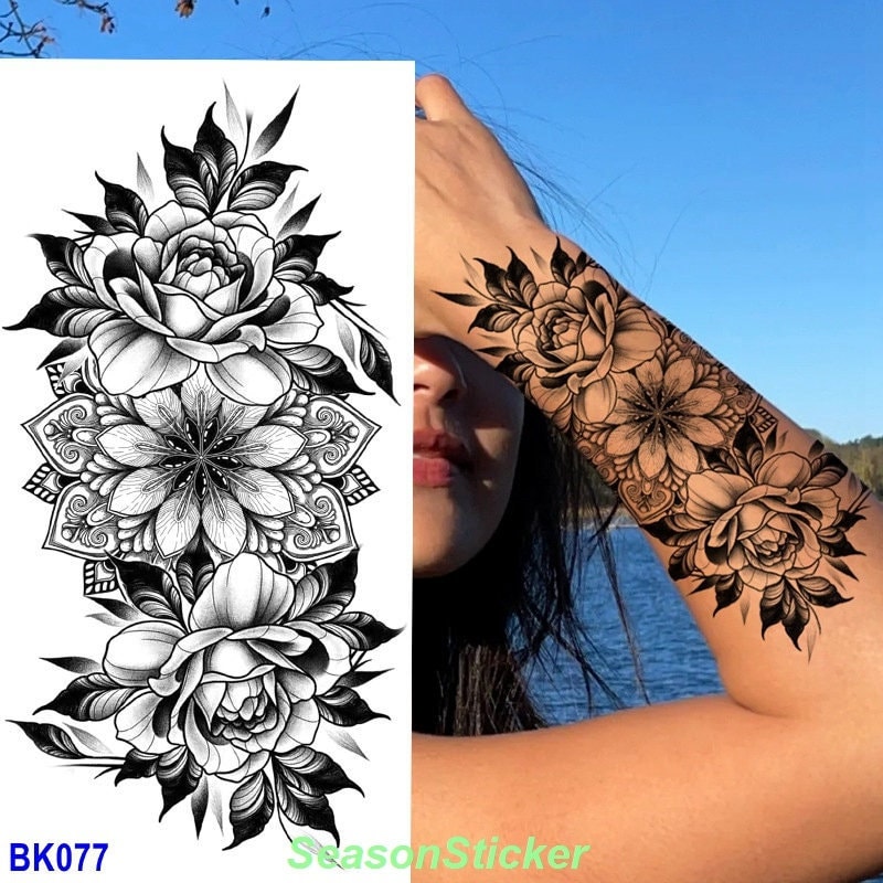 Sonnenblume Totem Blumen Sterne Tattoo Rose Libelle Grafiken Peony Gänseblümchen Körper Taille Arm Hals Temporäre Kunst Tattoos Bkseries von SeasonSticker