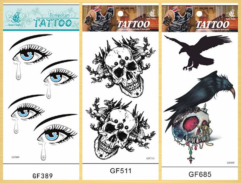 Sorrowful Heartbroken Angel Tears Eyes Skull Rose Black Birds Arm & Leg Temporäre Körper Tattoo Gfseries von SeasonSticker