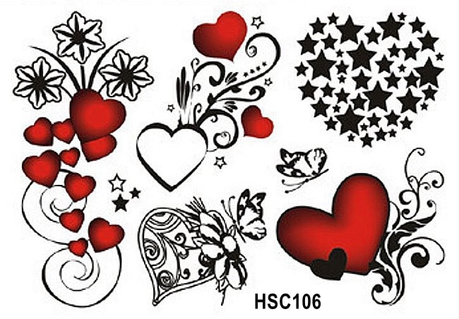 Süßes Herz Sterne Schwarz Strichcode Lippen Schmetterling Blumen Taille Arm Hals Körper Temporäre Tätowierung Aufkleber Hscseries von SeasonSticker