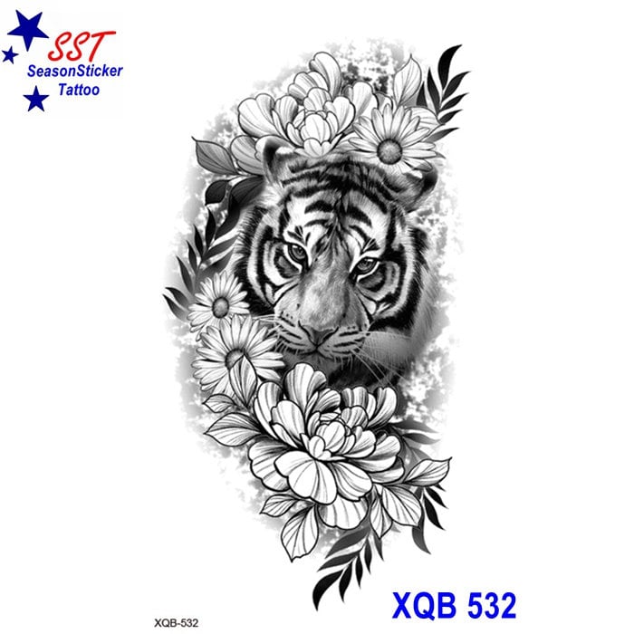 Tiger Sonnenblume Blume Vogel Schlange Tier Rose Lotus Totem Kreuz Temporäre Körper Arm Kunst Tattoos Xqbseries von SeasonSticker