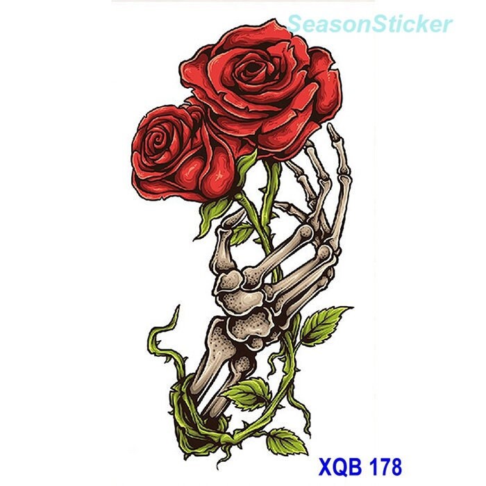 Wolf Schädel Blume Tiger Löwe Drache Uhr Skeleton Hand Rose Totem Temporäre Körperkunst Tattoos Xqbseries von SeasonSticker