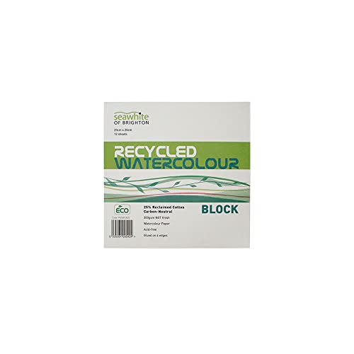 Seawhite – Aquarellpapier aus Recyclingpapier, 20 x 20 cm, 12 Blatt, 300 g/m², 4 Kanten, säurefrei, weiß von Seawhite Of Brighton