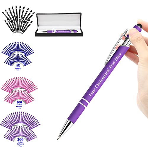 SeeWeLove Personalisierte Stifte in großen Mengen mit Stylus-Spitze - Individueller Druck mit Namen 0,5 mm Soft Touch Medium Kugelschreiber Stiftfreie Personalisierung Schwarze Tinte von SeeWeLove