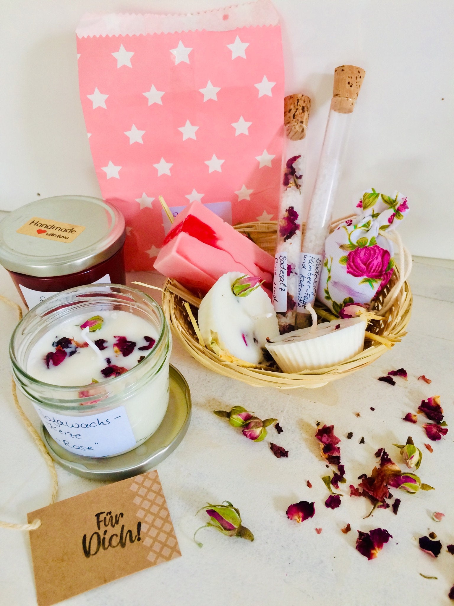 Natur Geschenke-Korb, Beste Freundin, Geburtstag Pflegepaket, Wellness, Bio Mit Rose von SeelenZeit