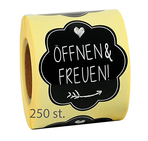 Seemy Geschenkaufkleber 250 st- Ø50mm Öffnen und Freuen Sticker -Geschenk aufkleber selbstklebend ideal für Geschenkverpackung, danke aufkleber, etiketten selbstklebend, aufkleber zum beschriften von Seemy