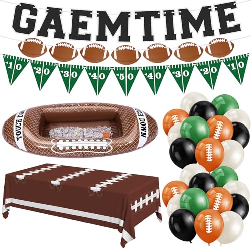 Seenelling 63-teiliges Fußball-Partyzubehör-Set inklusive aufblasbarem Fußball-Getränkekühler, vorbespanntem Spielzeit-Fußballbanner, Einweg-Tischdecke und Luftballons, Sportparty-Dekorationen von Seenelling