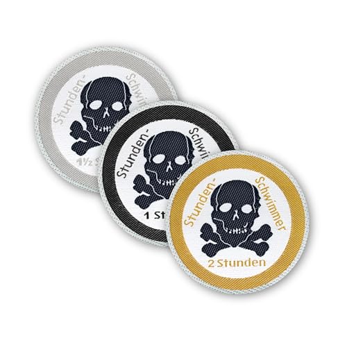 Seepferdchen® offizielles Totenkopf Abzeichen Silber zum Aufnähen | 1h | 1,5h | 2h | Totenkopf Abzeichen für Stundenwimmer | einfach zum Aufnähen | Made in Germany von Seepferdchen