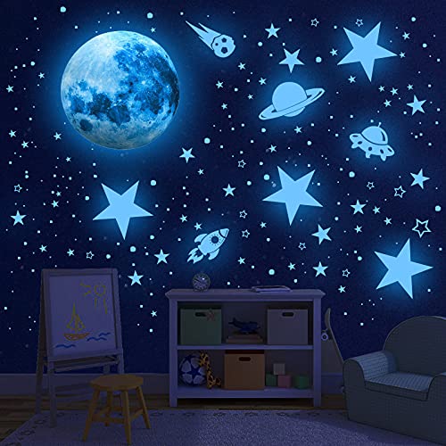 1075 PCS Leuchtsterne Selbstklebend Wandsticker, Sterne und Mond Sternenhimmel Aufkleber Wanddeko, Leuchtsticker Wandtattoo für Kinderzimmer Schlafzimmer von Seeshine