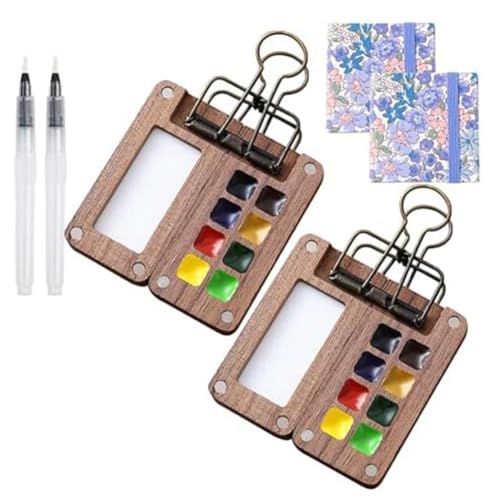 Sefdrert Reise-Farbpalette, tragbares Mini-Aquarell-Paletten-Set, Holzgitter, Malkasten, Reise-Farbpaletten-Set von Sefdrert