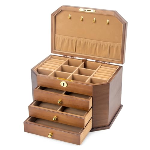 Sefdrert Schmuckschatulle aus Holz, Vintage-Schmuckschatulle, Ring-Halsketten- und Ohrring-Organizer, Zubehör-Organizer von Sefdrert