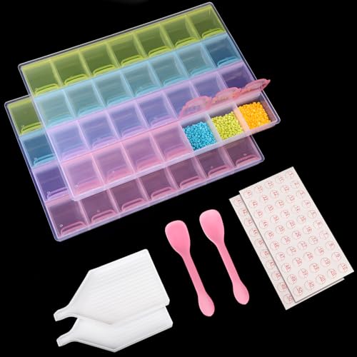 Segbeauty Diamond Painting Aufbewahrung, 2 Stück 28 Fächer Diamond Painting Box, Schrauben Sortierbox Plastik, Kleinteile Organizer mit Unabhängigem Deckel, Etikett und Sonstiges Zubehör von Segbeauty