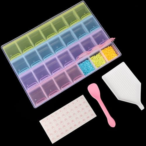 Segbeauty Diamond Painting Aufbewahrung, 28 Fächer Diamond Painting Box, Schrauben Sortierbox Plastik, Kleinteile Organizer mit Deckel, Diamond Painting Zubehör (Farbenfroh) von Segbeauty