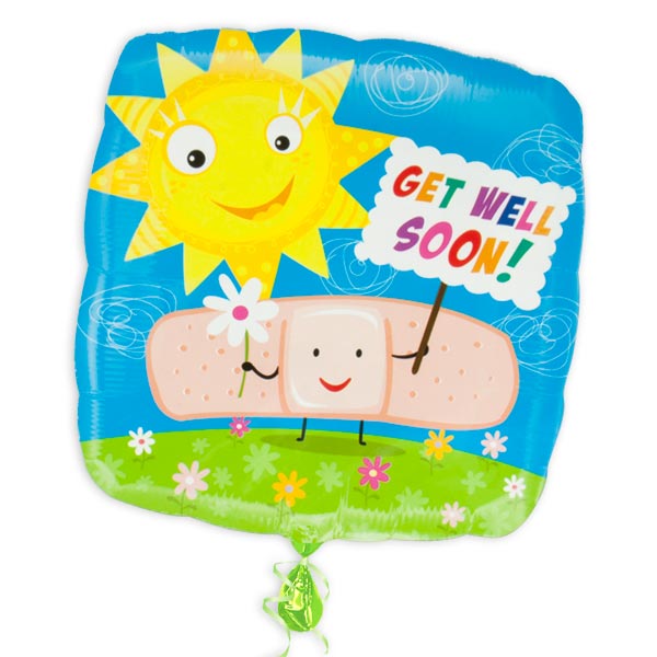 Eckiger Folieballon, Get Well Soon, 35cm x 35cm von Segelken