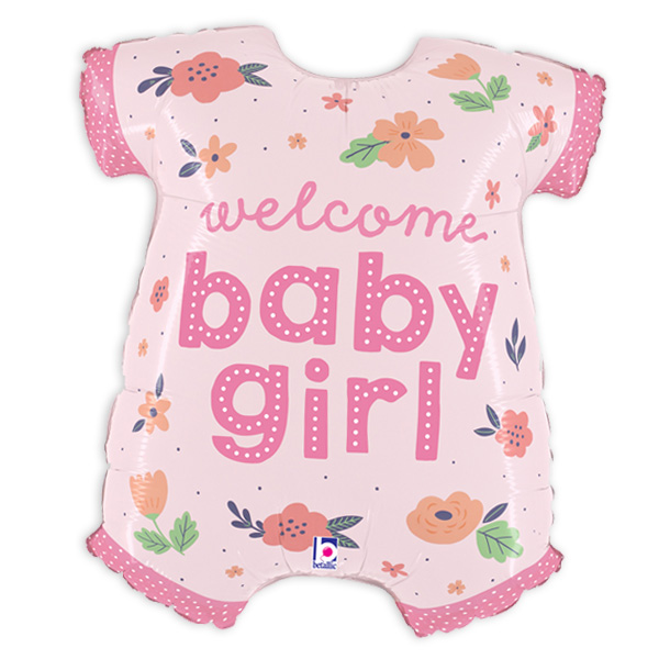 Strampler Folienballon, Welcome Baby Girl in pink, 58cm x 50cm von Segelken