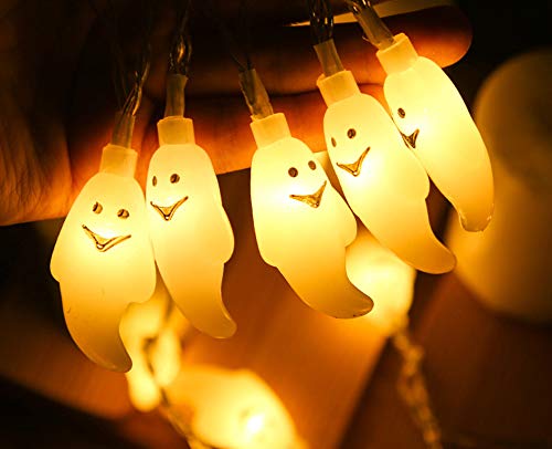 Seglory Halloween Dekoration Lichterkette, 3M 20 LED Geist Deko Halloween Lichter Schnur Außen Innen Batteriebetrieben, Halloween Weihnachten Party Accessoires für Garten Zimmer Fenster - Warmweiß von Seglory