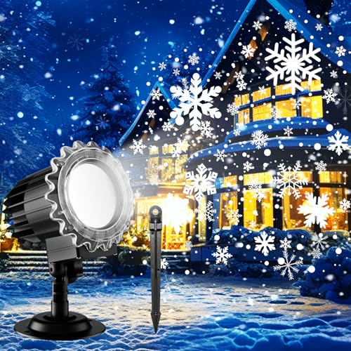 Segotendy Projektor Weihnachten Aussen,Upgrade Heller HD Snowfall LED Schneeflocken Projektor, Wasserdicht Christmas Lights, Projektionslampe für Weihnachtsdeko Weihnachtsbeleuchtung Aussen Innen von Segotendy