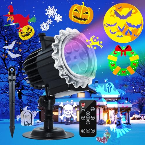 Halloween Deko, Halloween Projektor Aussen, 8 Mustermodus LED Schneeflocken Projektionslampe mit 96 Cartoons, Wasserdichte Projektor Lichter mit Fernbedienung für Weihnachtsdeko Silvester Deko von Segotendy