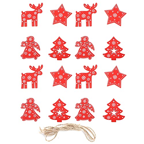 16 Stück dekorative Holz chips Elk Star Angel Weihnachts baum Holz hängende Ornamente mit Zwirn, 4 verschiedene Stile, polierte Oberflächen, hochwertige Materialien, kleine, von Segrehy