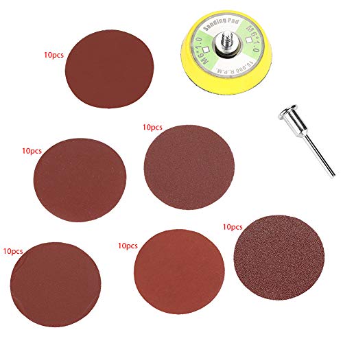 Haken- und Schleifenschleifscheiben, 60pcs 2 Zoll runde Polierpads Grit Sandpaper 100# bis 2000# mit klebrigen Backing -Pads von Segrehy